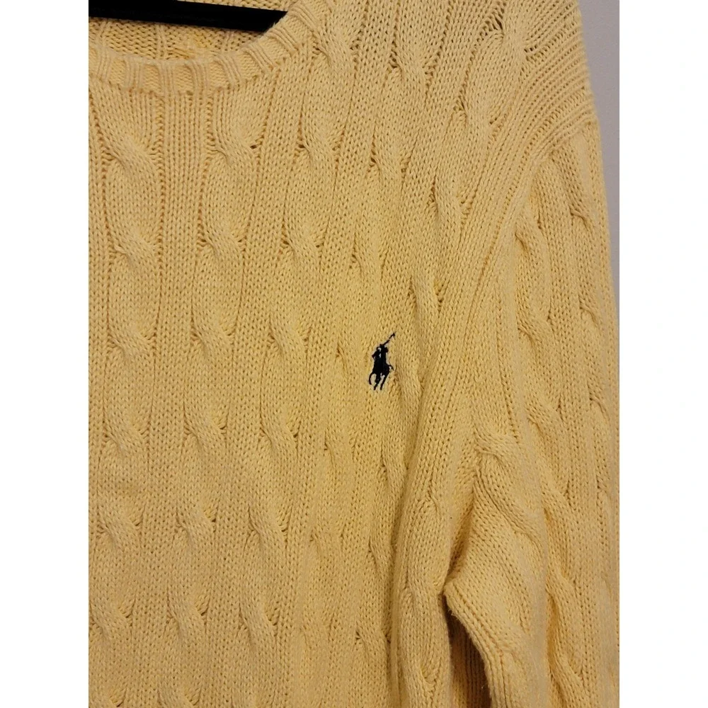 Polo Ralph Lauren Cable Knit Crewneck Beige Cotton Pullover Jumper Size XL Men's